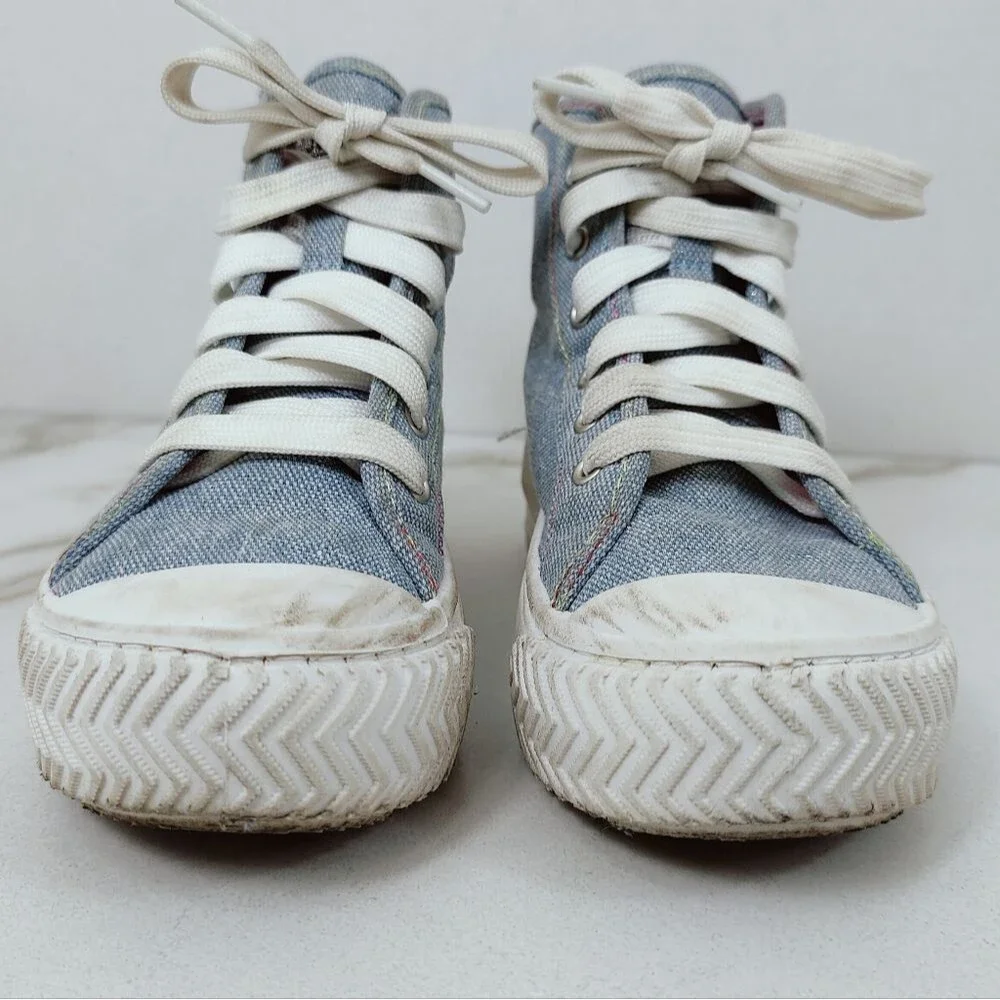 Justice Sport Girls' Sparkly Blue Canvas High Top Platform Sneakers, Sz 2